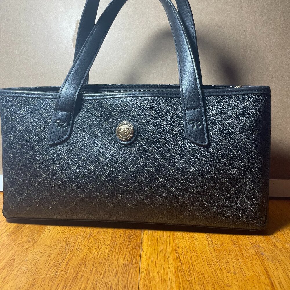 Rioni Moda Italia Monogram Shoulder Bag--Black Coated Canvas Tote